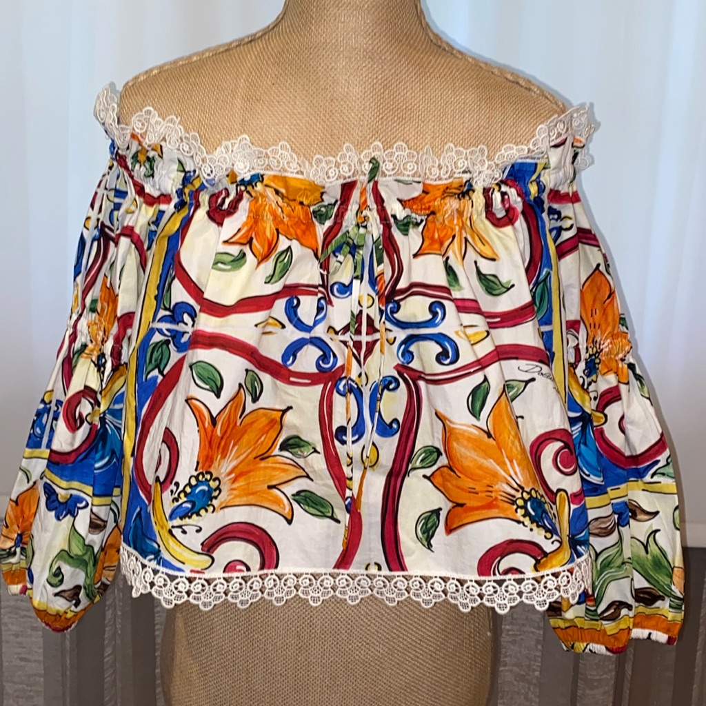 Dolce & Gabbana Beautiful Multicolored Top, Lace Trim, S/M